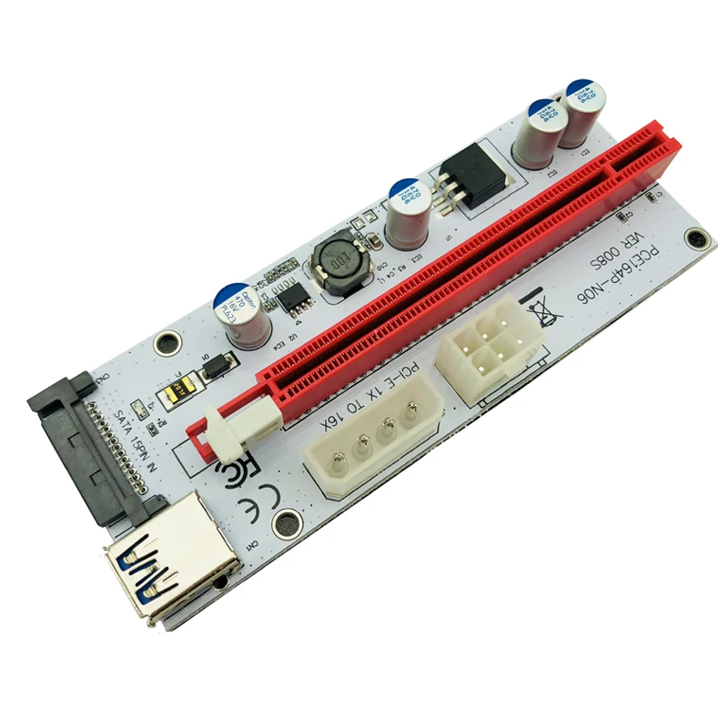 6 шт. переходная карта VER008S 60 см PCI E 008S PCIe 1x к 16x с 4pin 6pin Sata питание + USB 3 0 кабель для