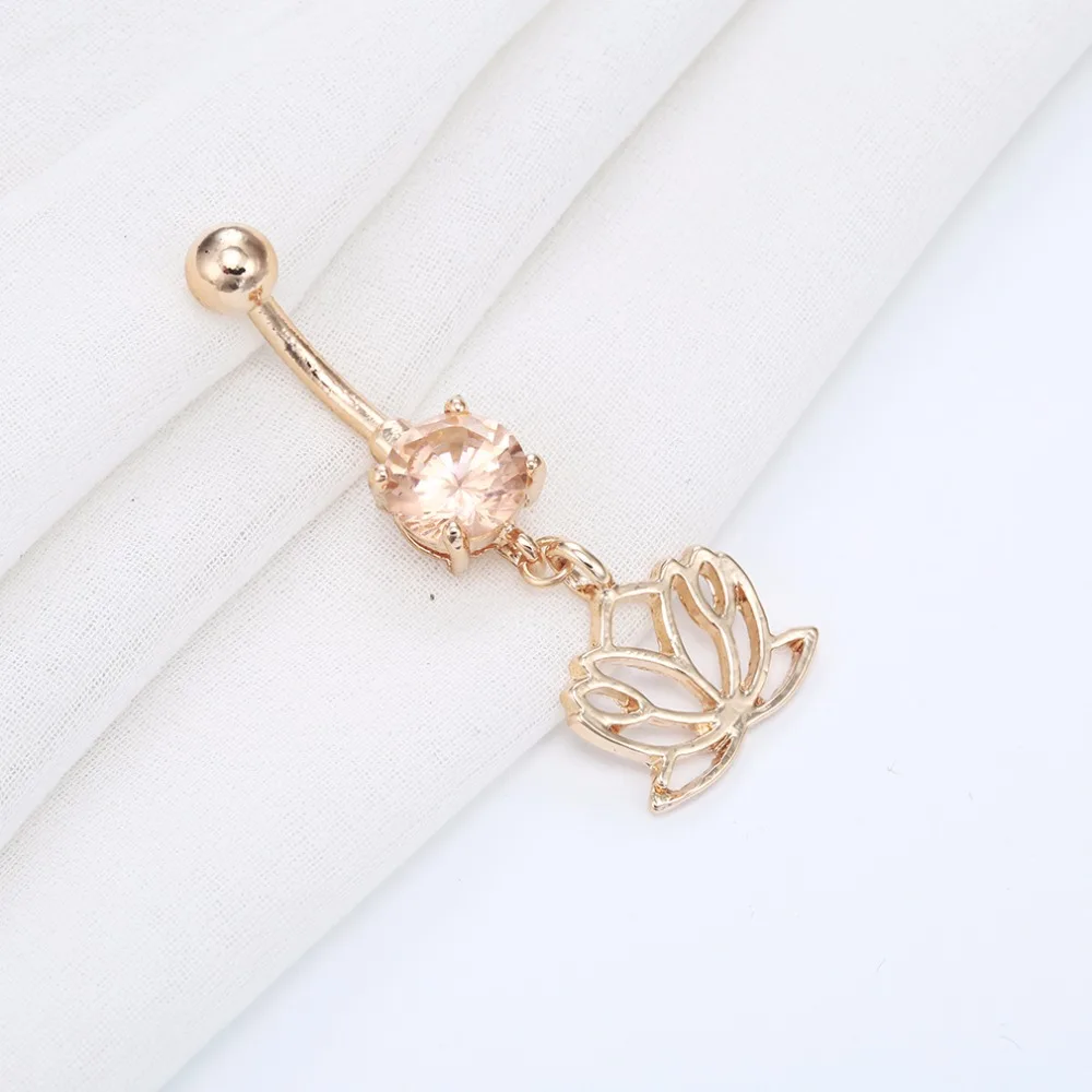 Kinitial Lotus Shaped Кулоны кольцо в пупок женское свадебное циркониевое для помолвки