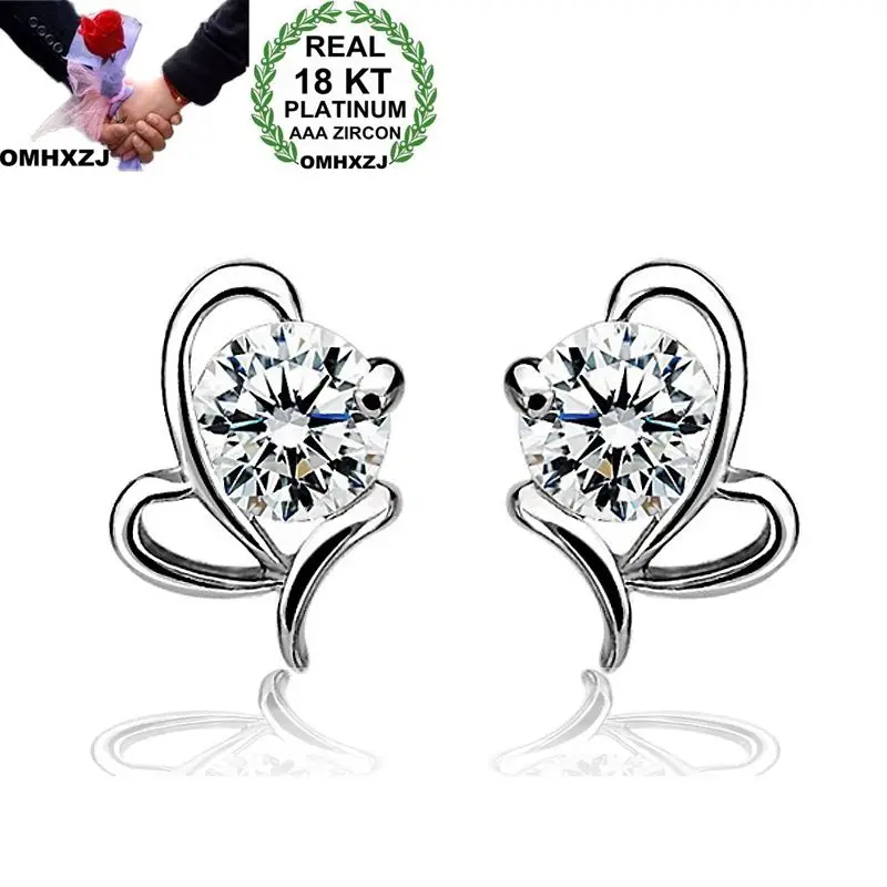 OMHXZJ Wholesale Personality Fashion OL Woman Girl Party Wedding Gift Heart White Zircon 18KT Gold Stud Earrings YE55 | Украшения и