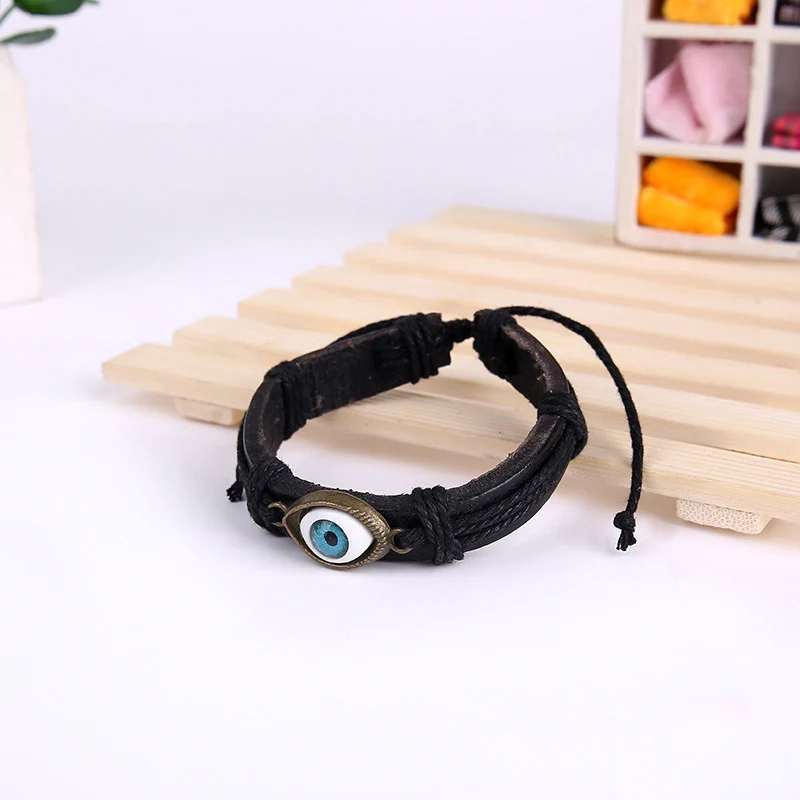 B084-Black Винтажный Многослойный кожаный браслет из натурального камня, мужской плетеный браслет ручной работы, веревка для сглаза, бусины, очаровательные браслеты, ювелирные изделия в стиле бохо - Окраска металла: B084-Black