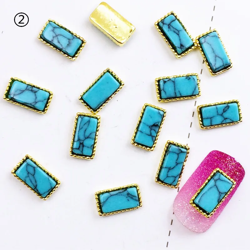 10 шт./лот Новинка 5*9 мм Ретро прямоугольник с бирюзовым камнем металлический сплав украшения для ногтей