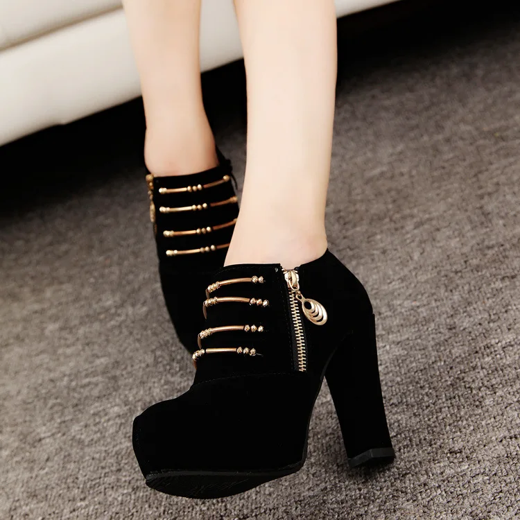 New High Quality Women Boots Pumps Spring Autumn Side Zipper Round Head Thick Bottom Heel Ankle Woman Martin | Обувь
