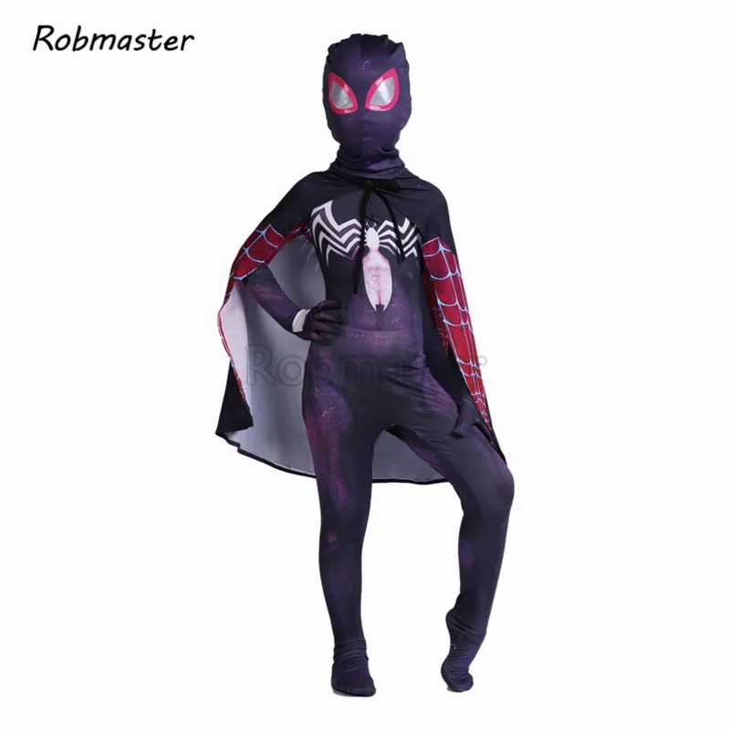 3D печатных детей гвеном Косплей Костюм с капюшоном Zentai девочек Веном симбиот костюм паук Гвен Стэйси костюм Спайдермен плащ костюм