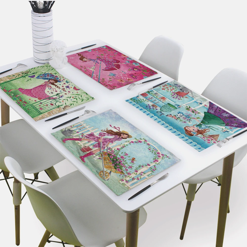 Тканевые салфетки в стиле ретро с изображением городов|Столовые салфетки| |