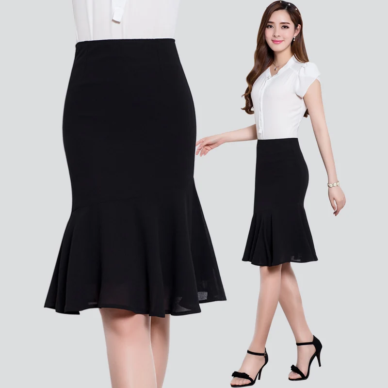 Women Summer Casual Plus Size 3XS-10XL Short Fishtail Skirt Ladies Fashion Knee Length Bodycon High Waist Chiffon Mermaid Skirts | Женская