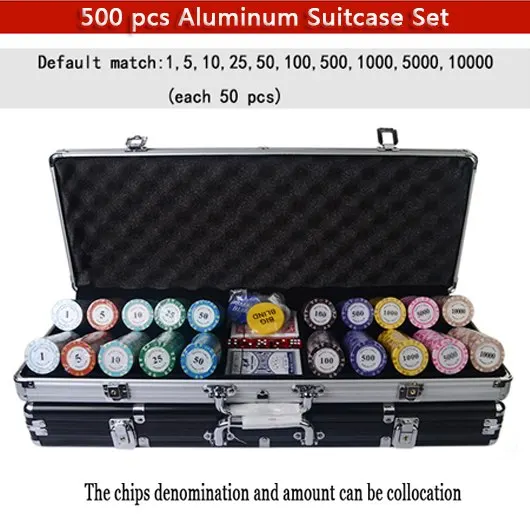 500pcs silver box 100-500 шт./компл. казино Техас глины покер чип комплекты Алюминий чемодан с игральными картами и кубики и дилера днище и Скатерти - Цвет: 500pcs silver box