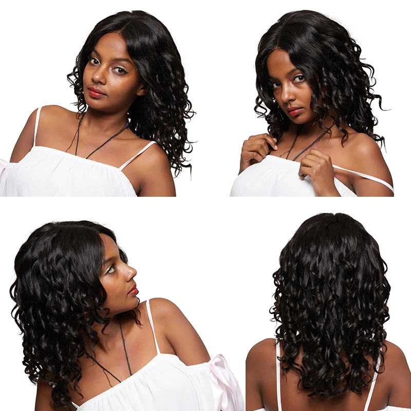 Remyblue Full Lace Wigs Human Hair with Baby Natural Black Peruvian Wig for Women Remy Short Curly Bob | Шиньоны и парики
