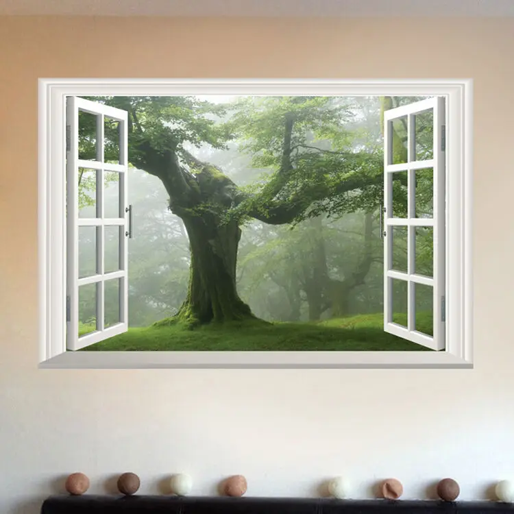 3D зеленая Реалистичная Наклейка на окно старого дерева виниловая наклейка