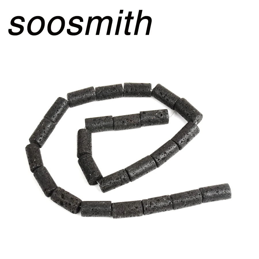 Soosmith Новые Модные цилиндрические черные лавовые бусины натуральные