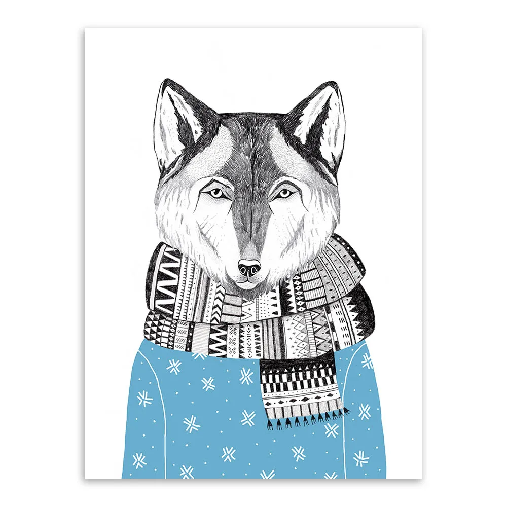 Триптих акварельные скандинавские животные Лев медведь панда А4 художественные