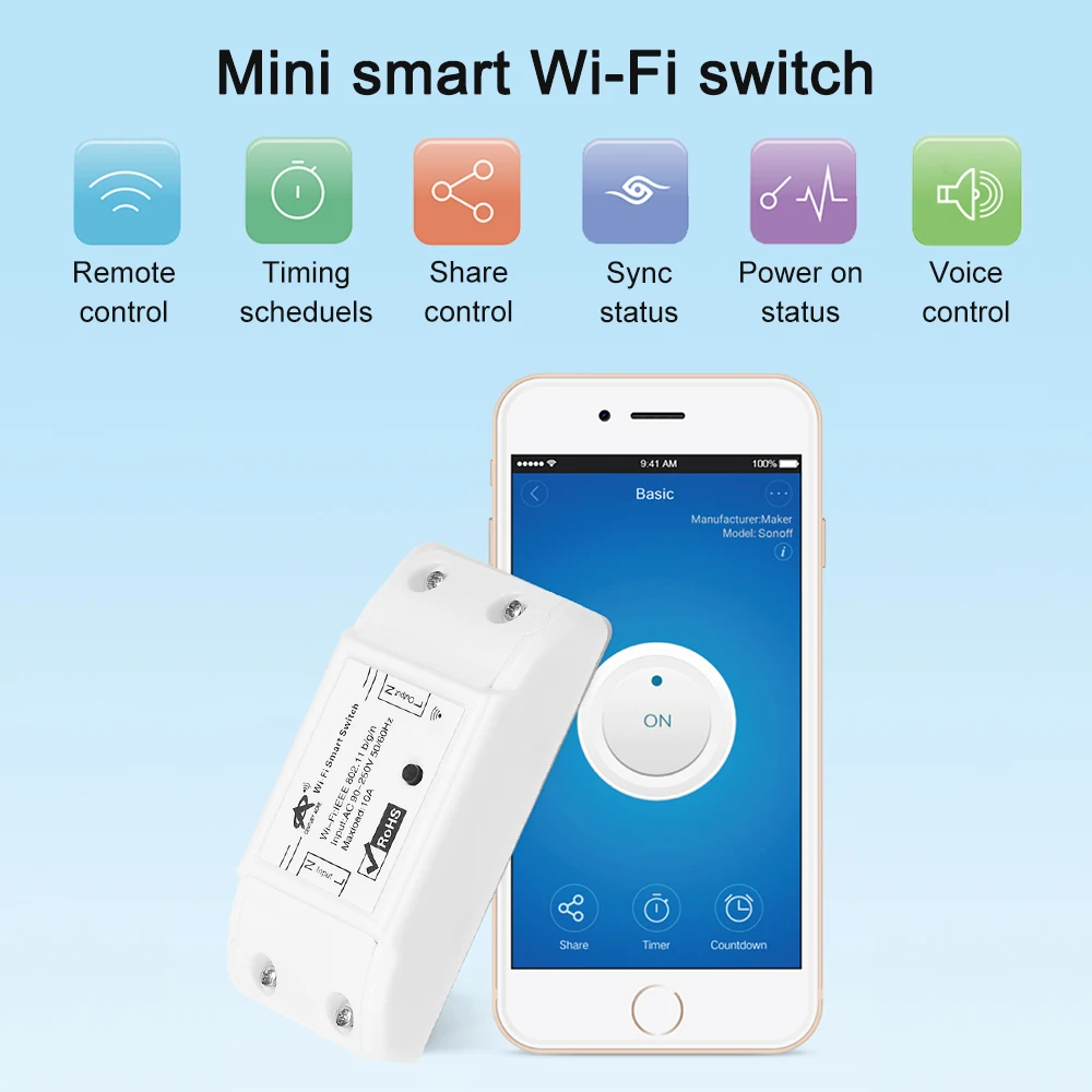 Wi Fi переключатель с таймером 10 А/2200 Вт|Модули для умного дома| |