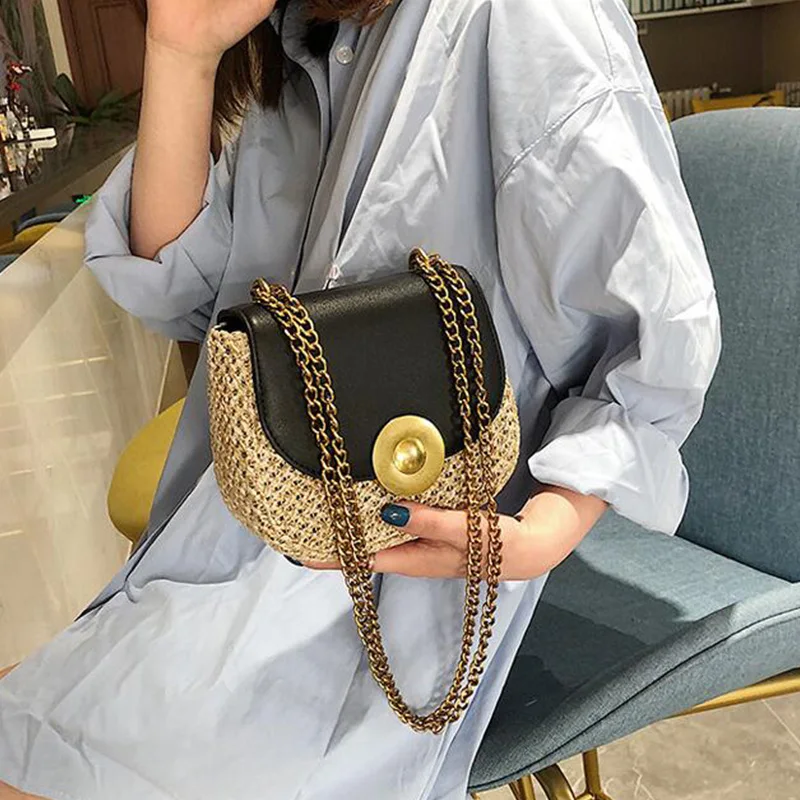 Соломенная круглая маленькая сумка плетеная народная простая через плечо | Багаж