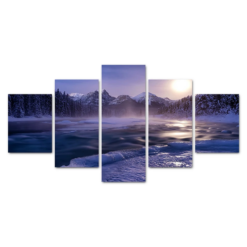 

Wall Art Painting Modular Pictures 5 Panel Ice Lake Snow Mountains View HD Printed Canvas Poster Unframed Home Decor Living Room
