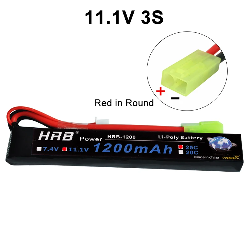 11.1V Red in Round HRB 1200mAh 7,4 V 11,1 V 25C Lipo аккумулятор 3S 2S Tamiya женский Акку для водяного страйкбола пистолет игрушки RC части BB Воздушный пистолет перезаряжаемый - Цвет: 11.1V Red in Round