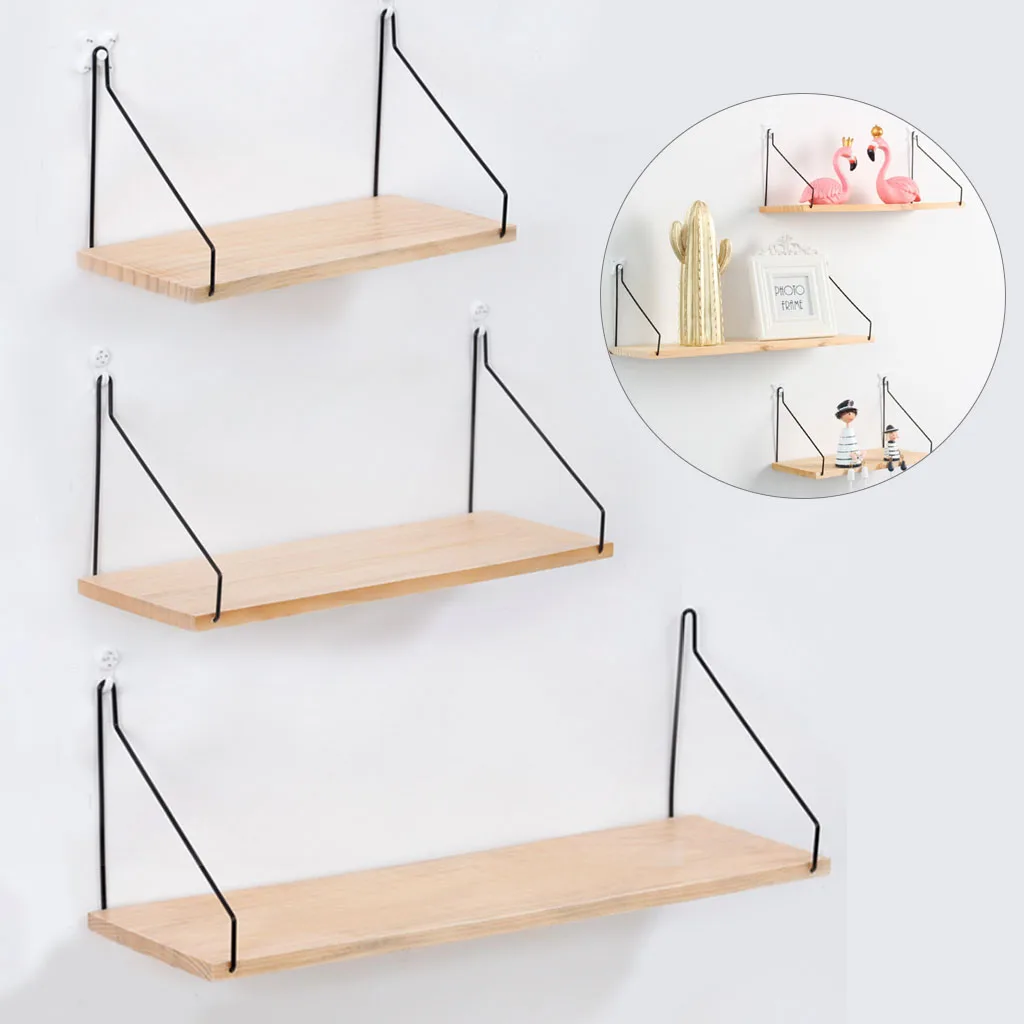 

Iron Storage Holders Racks Wooden Decorative Wall Hanging Shelf Storage Rack Holder Home Organization For Room Wall Decor