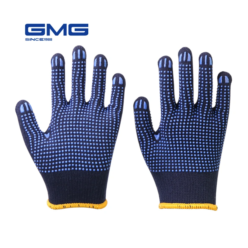 

Safety Glove GMG Navy Blue Polycotton Shell Blue PVC Dots Double Sides Coating Safety Work Gloves Thin Cotton Gloves
