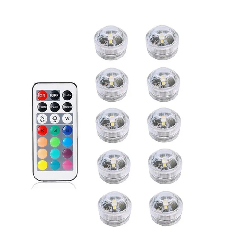 RGB Waterproof Submersible LED Light Battery Operated Underwater Night Lamp Tea Lights for Vase,Bowls,Aquarium,Party Wedding