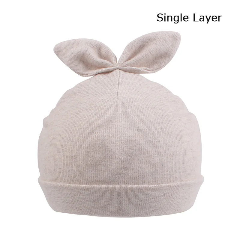 Single Khaki Rabbit Милая шапочка для новорожденных; хлопковая однотонная шапка для новорожденных мальчиков; шапка с медвежьими ушками и кроличьими ушками для маленьких девочек; шапочка для новорожденных; сезон весна-лето - Цвет: Single Khaki Rabbit