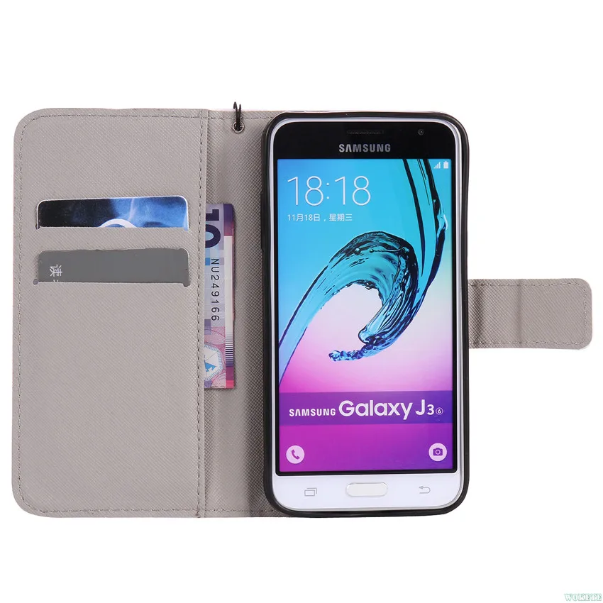 Мода Ретро Печать Кожа Case Стенд PU Бумажник Откидная Крышка for Samsung Galaxy J3 J310 J320 2015 2016
