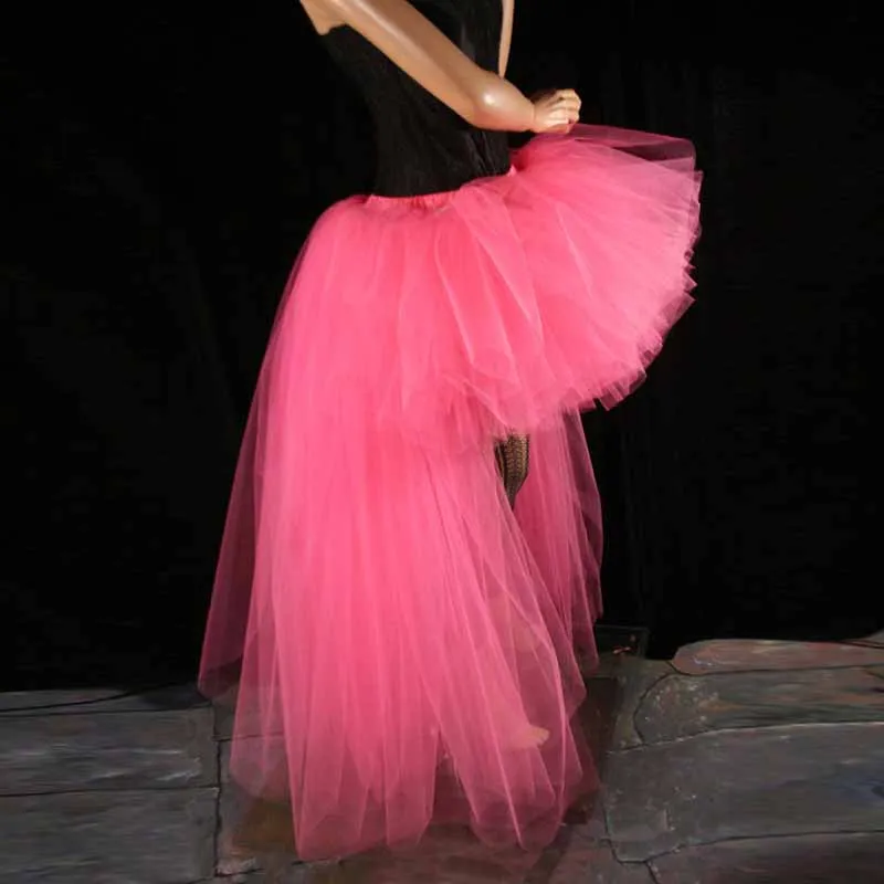2018 Chic High Low Tulle Tutu Skirt Hot Pink Wedding Formal Extra Poofy Trail Adult Bridal Bustle Dance Prom Costume Faldas Saia | Женская