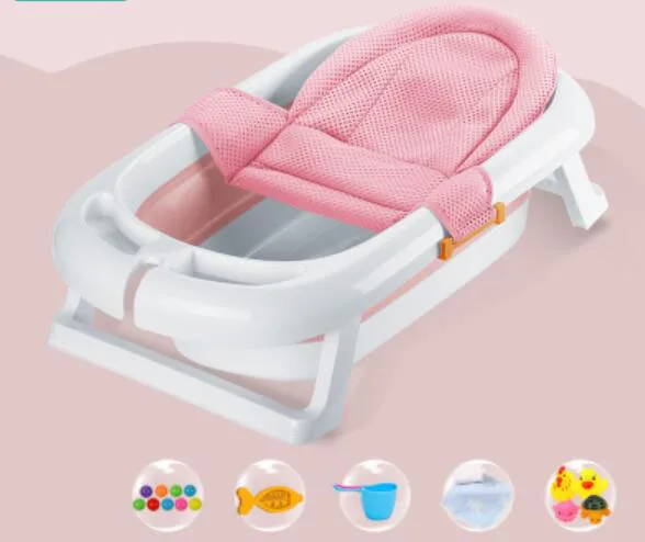 pink with bath net Новорожденный детский складной кран для ванной, детские плавательные ванны, для мытья тела, портативный складной детский Bebe ванна, ванна, ведро для купания, бассейн - Цвет: pink with bath net