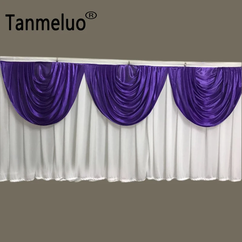 Однотонная шелковая юбка для стола длиной 20 футов (6 м) белого и фиолетового цвета