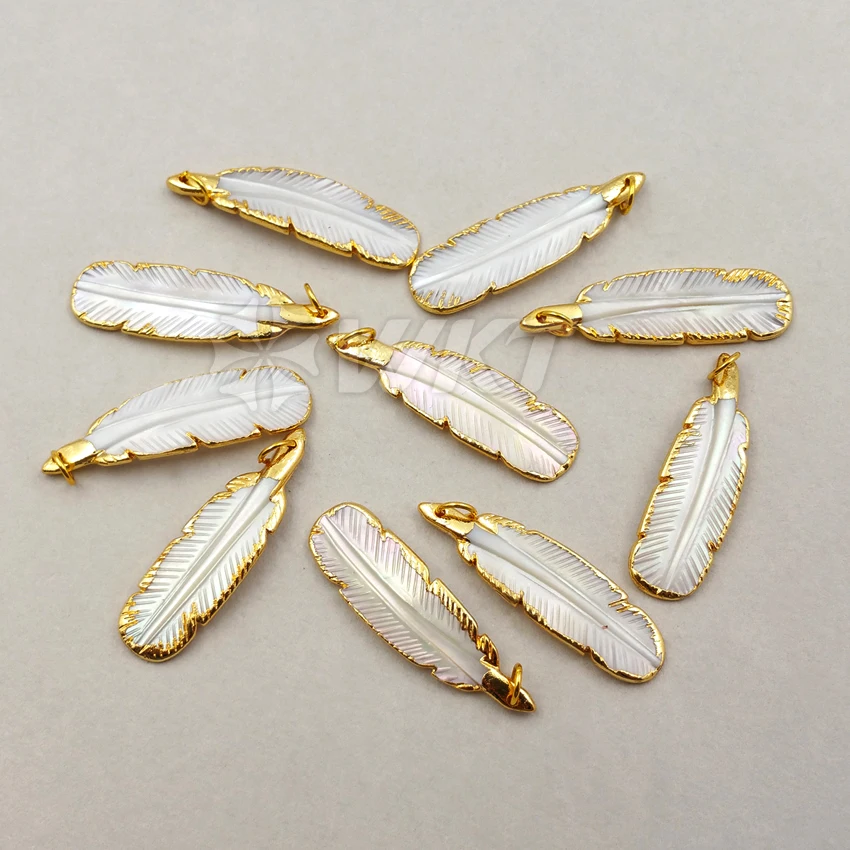 WT-P1242 WKT Wholesale Charming Natural Abalone Shell For Women Fashion Jewelry Feather Wing Shape Necklace Pendant | Украшения и