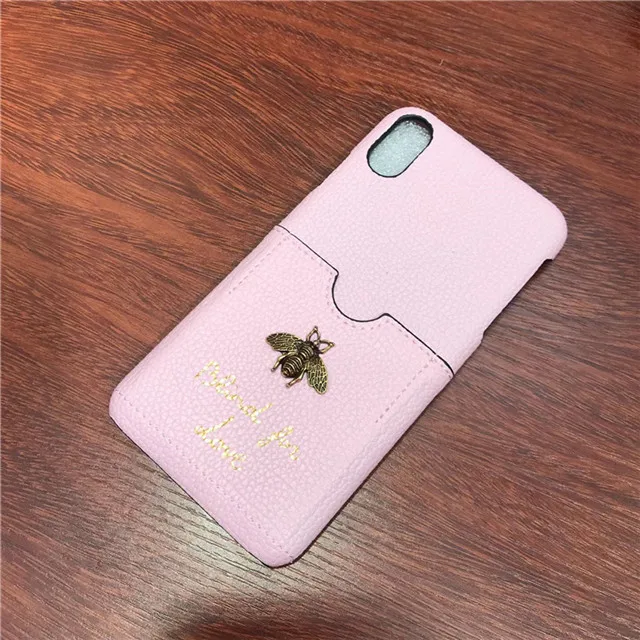 Pink Популярный роскошный модный 3D металлический медовый пчелиный кожаный жесткий чехол для телефона для iphone 6 s 7 7plus 8 8 plus X XR XS Max задняя крышка - Color: Pink