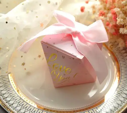 100 шт. розовая лента позолота diamond box Выпускной baby shower День рождения коробка для
