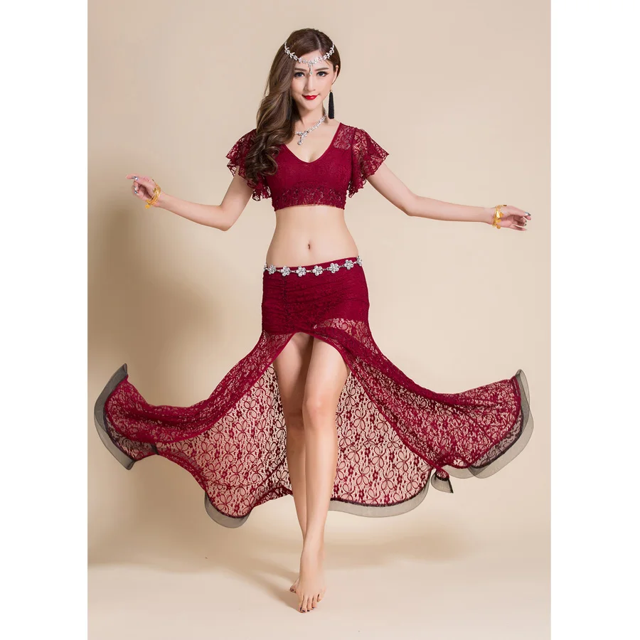 Женский костюм для танца живота из 2 предметов кружевной топ и длинная юбка