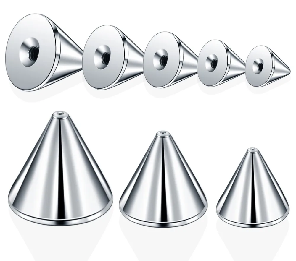 

100pcs/lot Steel 14G 16G Nose Piercings Ear Studs Labret Ring Bar Earring Studs Cone Screw Balls Cones Replacement Attachments