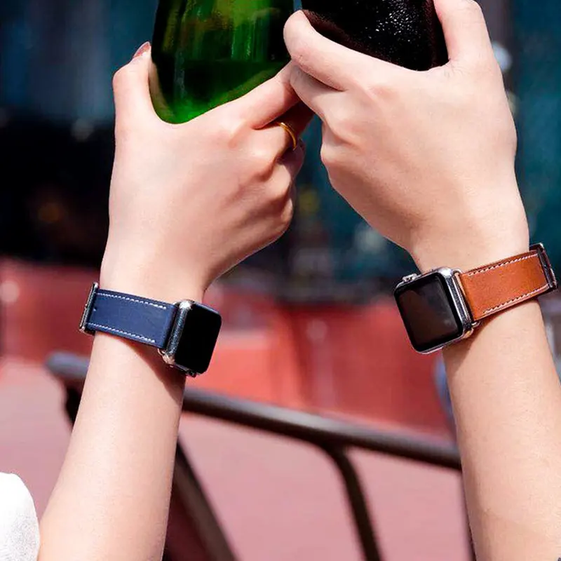 Aniyoh натуральный кожаный полосатый ремешок для Apple Watch 38 мм 40 серии 4 3 2 1