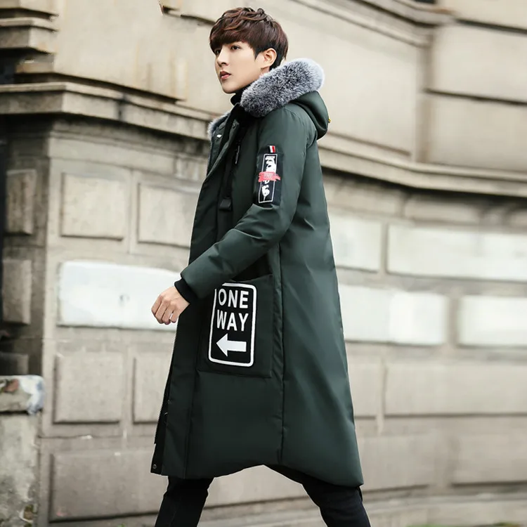 Army green(fur colla AYUNSUE, пуховик, мужской, зимний, длинный, Повседневный, уплотненный, тонкий, корейский, натуральный мех, воротник, мужские куртки, пальто для мужчин, Abrigo Hombre KJ503 - Цвет: Army green(fur colla