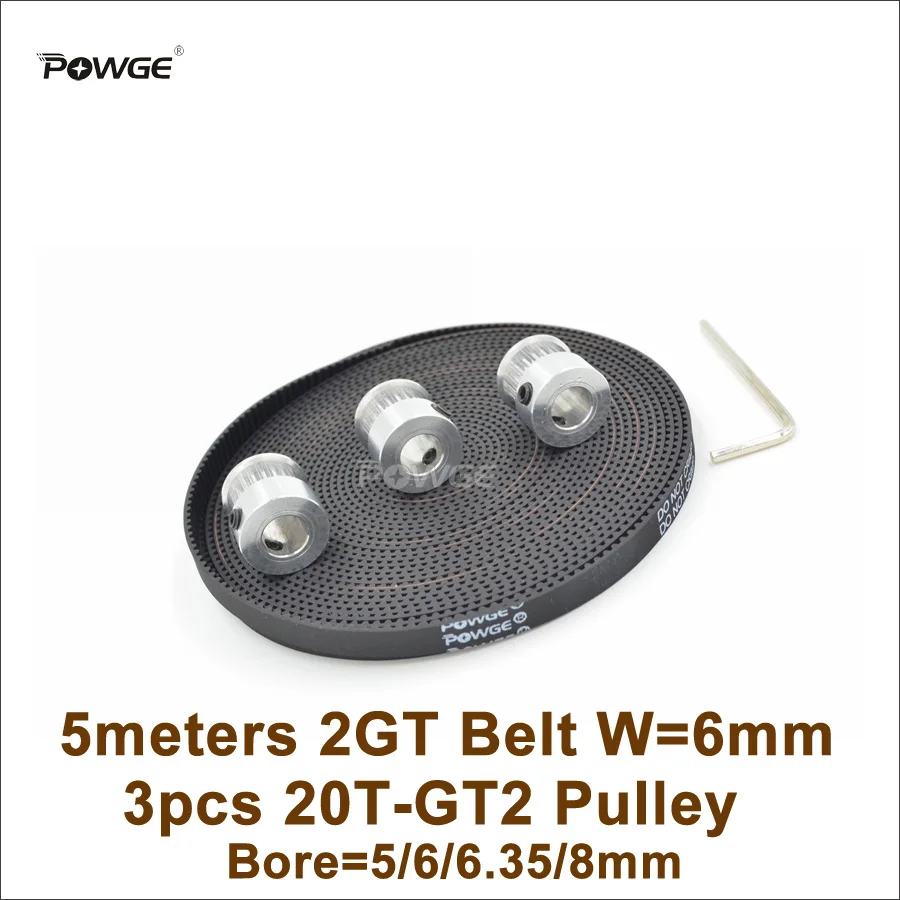 Зубчатый шкив POWGE GT2 3 шт. 20 зубьев диаметр 5/6/6/8 мм + 5 м ширина ремня ГРМ 6 T 2GT