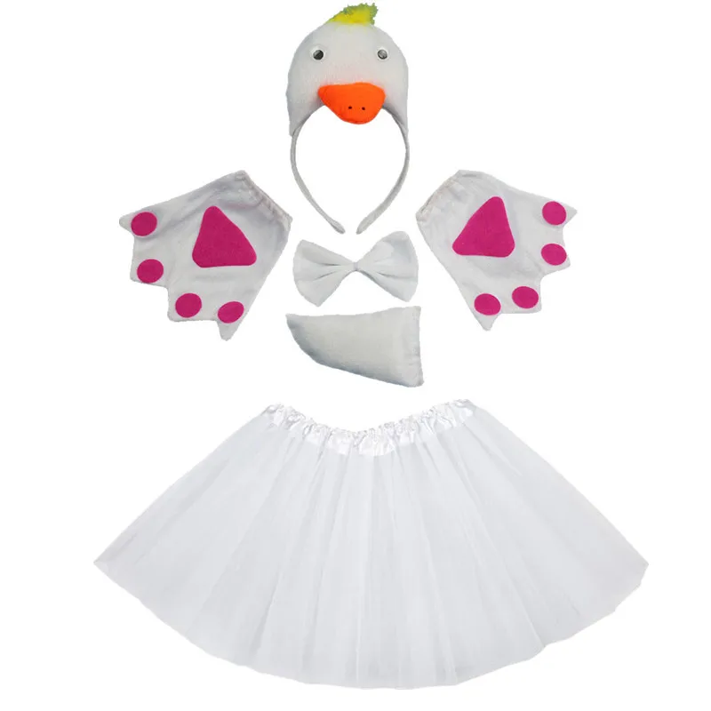 

Duck Cosplay Animals Headband Bow Tail Paws Tutu Skirt Set Kids Children Girl Birthday Party Up Props Halloween Christmas