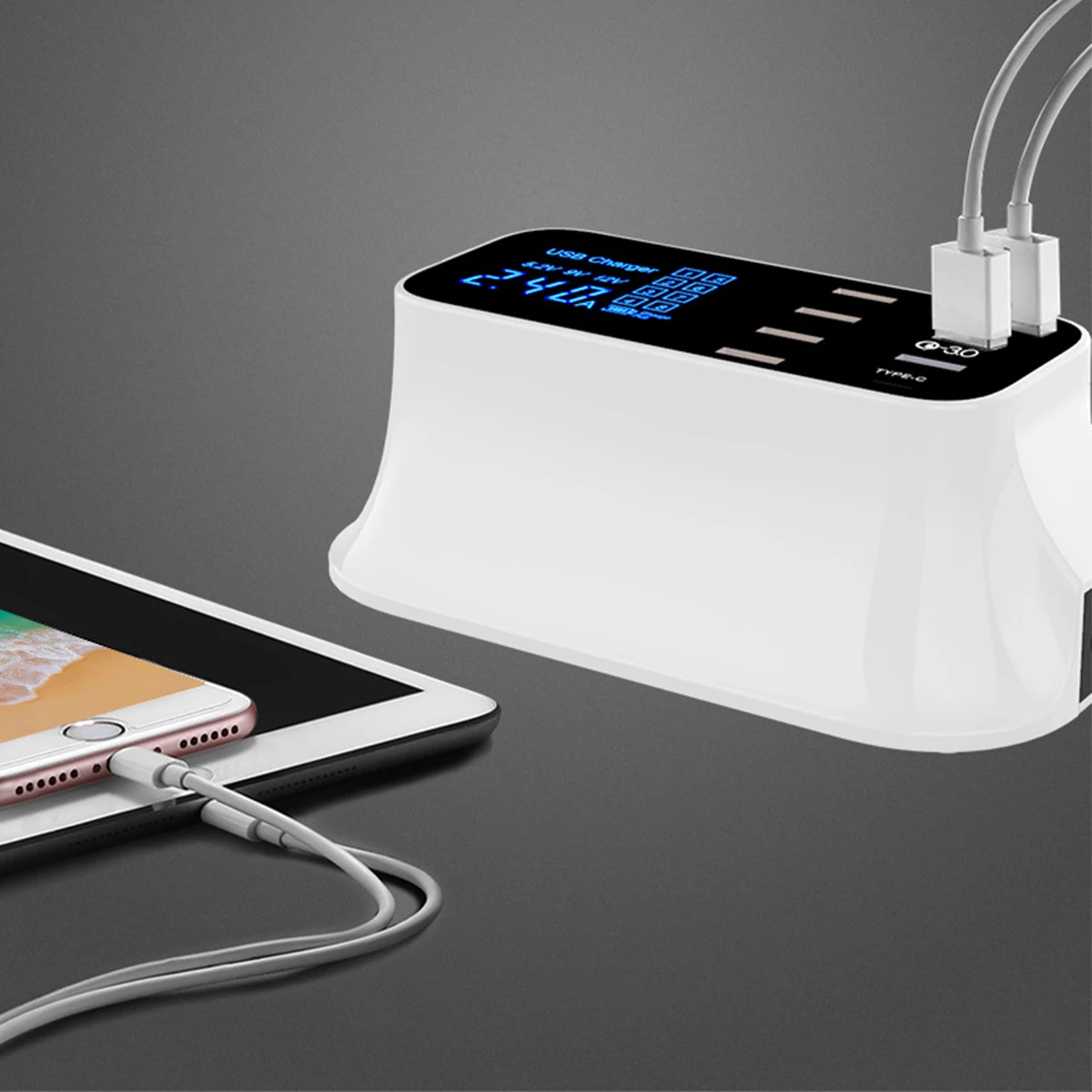 8-портовая умная зарядная станция USB QC 3 0 со светодиодным дисплеем и Type C |