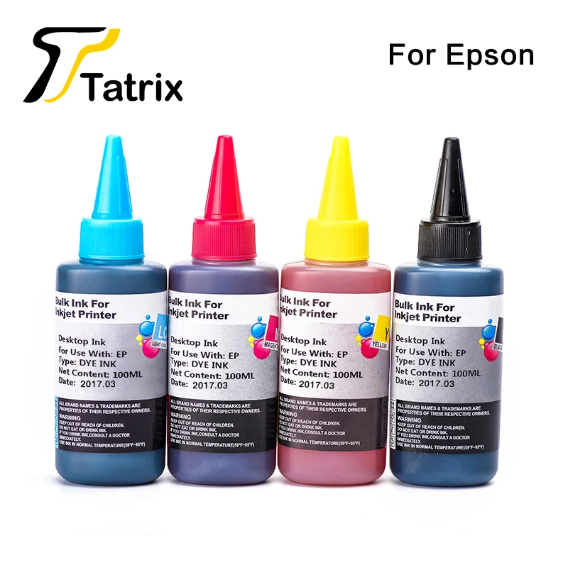 Чернила для чернил Tatrix Refill 4x100 мл чернильного картриджа Epson T1281 T0731 T1291 T0981 T0921 BK/C/M/Y |