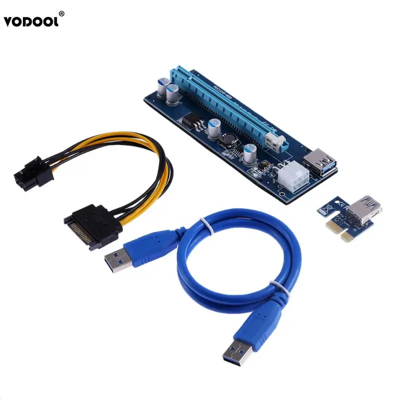 USB 3 0 PCI E Express 1X к 16X расширитель Riser Card адаптеру с 6 контактным кабелем питания для