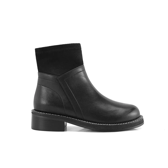 Black Sheepskin SOPHITINA/Ботинки женские на осень и зиму. Повседневные ботинки из натуральной кожи и замши. Элегантная женская обувь с округленным носком на молнии сбоку. Ботильоны на низком каблуке и толской подошве. Новинка. M4 - Цвет: Black Sheepskin