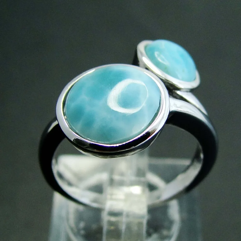 Натуральные кольца Larimar, античный дизайн, круглые кольца Larimar, 925 пробы, серебряные ювелирные изделия, Larimar, свадебные кольца для женщин, Размер 6/7/8/9