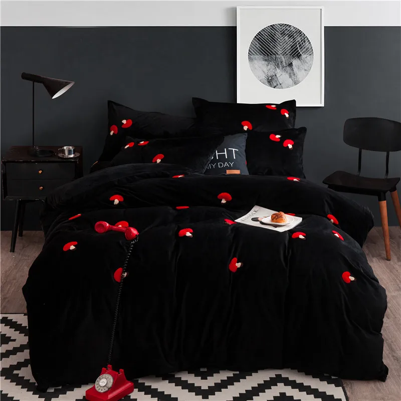4 шт. Комплект постельного белья из флисовой ткани|housse de couette|embroidery bedding setsduvet cover set