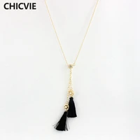 chicvie black tassel statement necklace for women wholesale long rhinestone necklaces pendants wedding jewelry sne160186