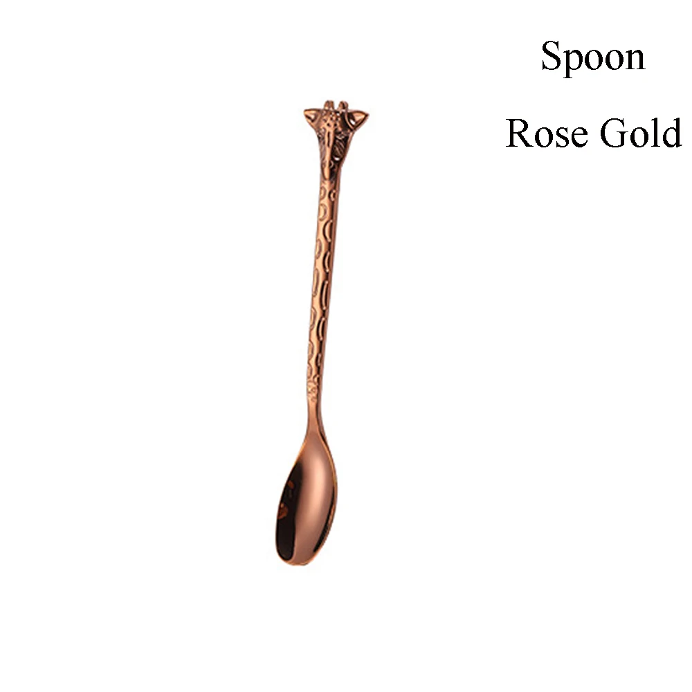 Spoon Rose gold Красочные 304 нержавеющая сталь Жираф вилка ложка торт Десерт Мороженое кофе ложки для чая Роскошная Бытовая Посуда - Цвет: Spoon Rose gold