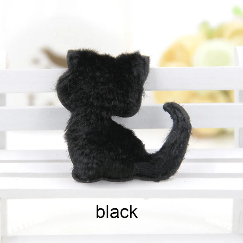 black 24 шт./лот, 4,5x4,9 см, разноцветные плюшевые аппликации в виде кота для детей, заколки для волос, аксессуары и нашивки для детей своими руками - Цвет: black