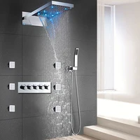 Thermostatic 4 Functions Shower System Modern Wall Mounted LED Rainfall Waterfall Shower Panel Head High Flow Body Jets Massage