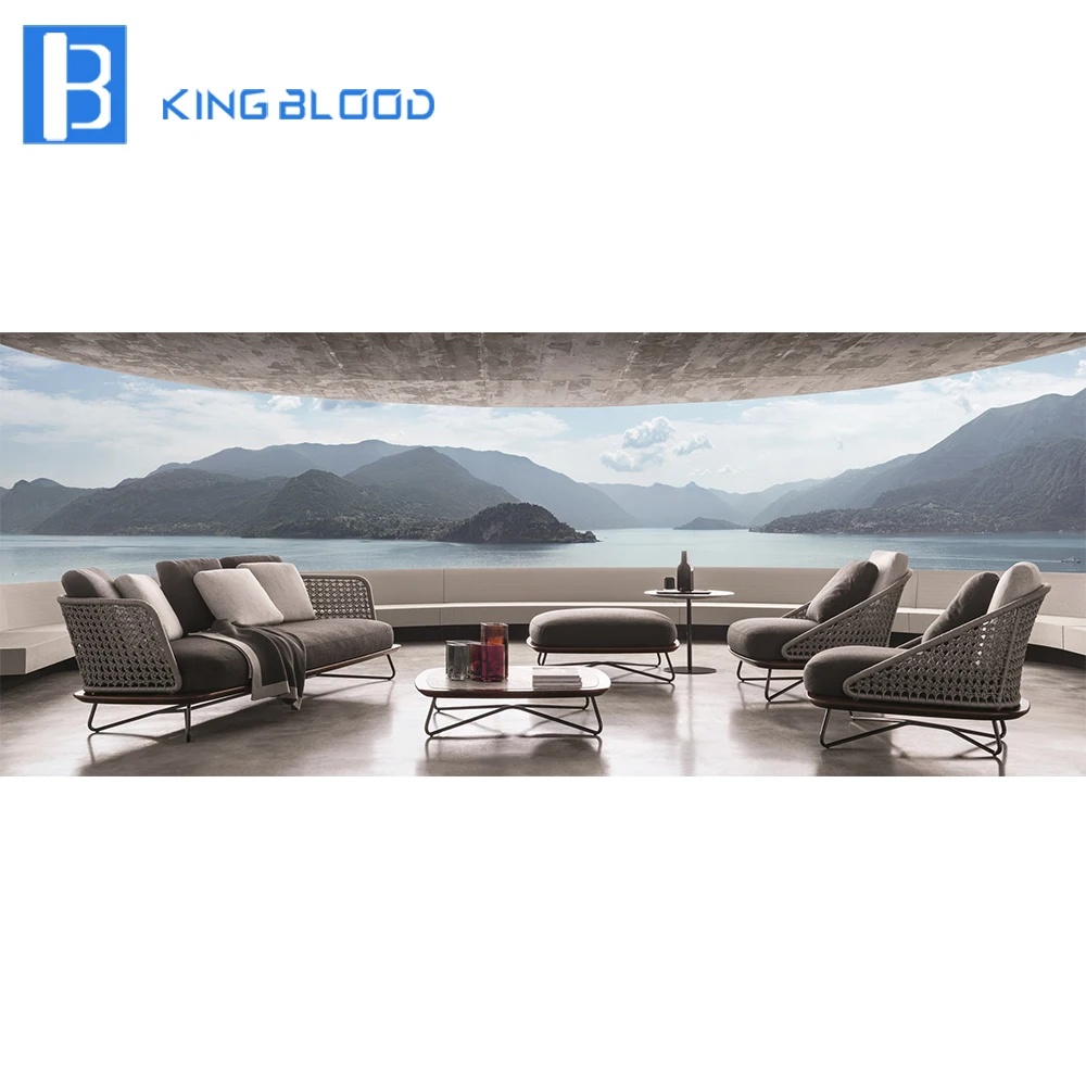 

Italian modern style rope teak wooden steel frame sofa set furniture