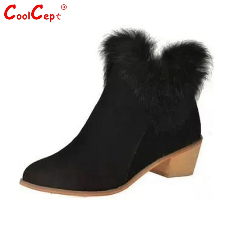 Женщины Ботильоны Женщина Круглый Носок Квадратный Каблук Мода Зима Теплая Мех