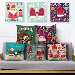 Наволочка для подушки, 45x45 см, с изображением деда мороза, льняная, подушки для домашнего декора