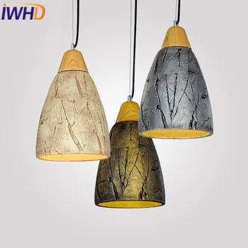 IWHD Cement Vintage Lamp Industrial Lighting Pendant Lights Style Loft Retro Wood Hanging Lamp Light Fixtures Kitchen Luminaire