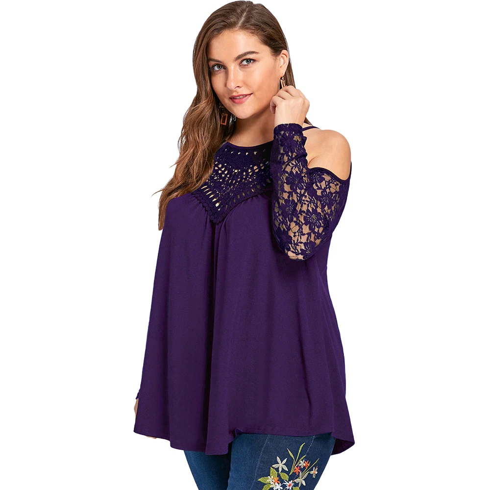 Wipalo плюс Размеры Для женщин блузки 5XL Cold Shoulder Lace Up топы Женская одежда соблазнительный кружевной вязаный прозрачная сетчатая блузка рубашки больших размеров